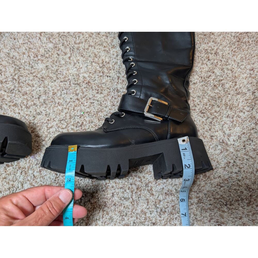 Dream Pairs Women 8.5 Black Knee High Combat Boots Chunky Lug Sole Buckle Zip - Picture 8 of 10